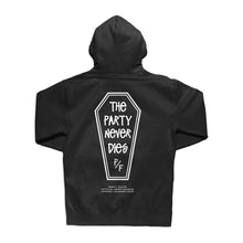 Load image into Gallery viewer, The Party Never Dies Hoodie (BLACK)