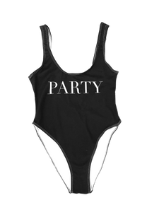 FASHION AF PARTY SWIMSUIT - BLACK (High Cut Sides / Low Back)