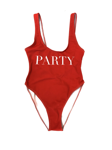 FASHION AF PARTY SWIMSUIT - RED (High Cut Sides / Low Back)